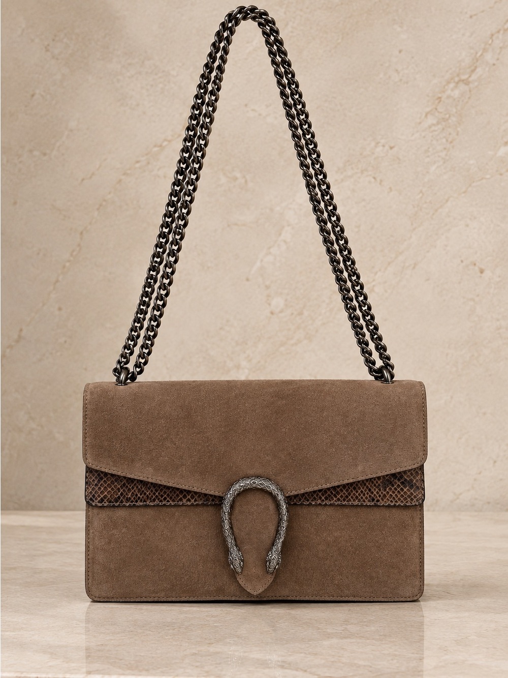 Suede Brown Chain Shoulder Bag - Elegant Everyday Tote